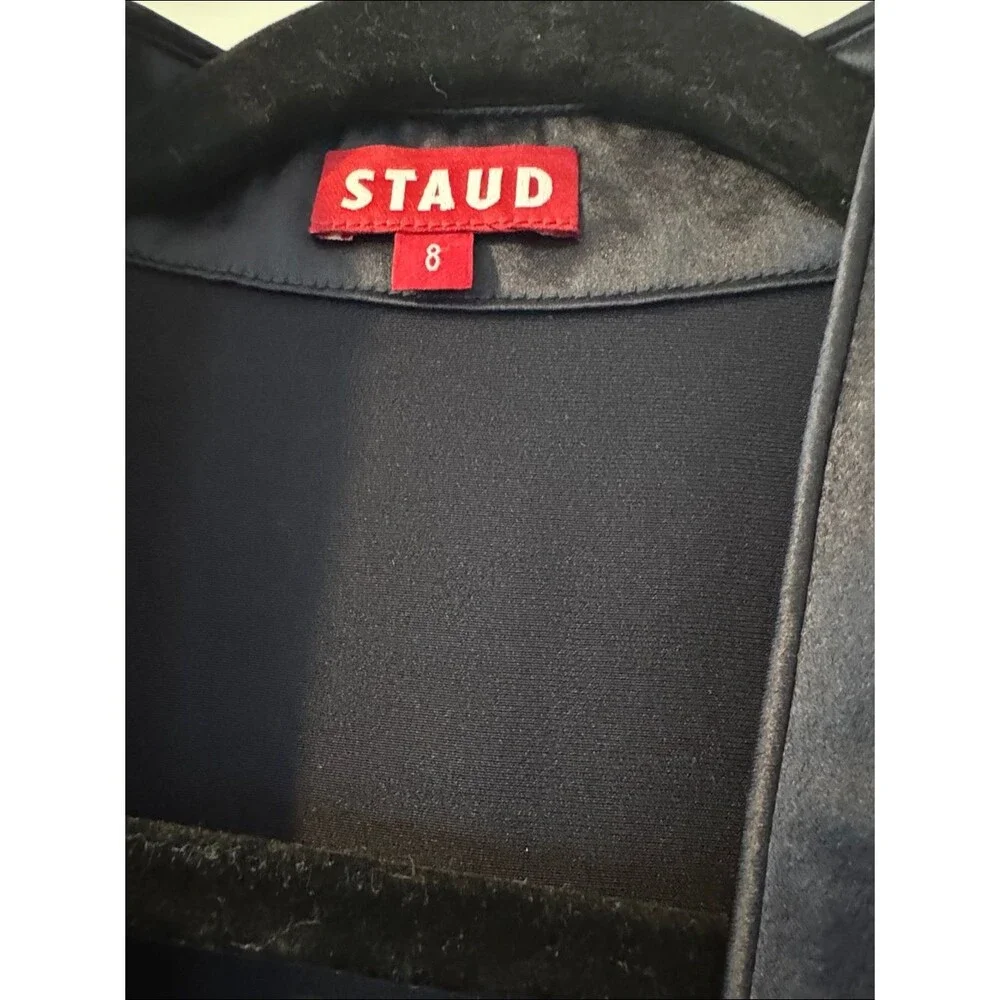 STAUD Navy Satin V-Neck Long-Sleeve Mini Dress - Picture 5 of 10
